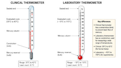 Comparison of Clinical and Laboratory Thermometers labeled diagram
