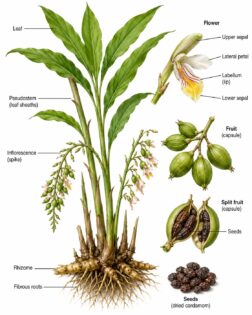 Cardamom Plant labeled diagram